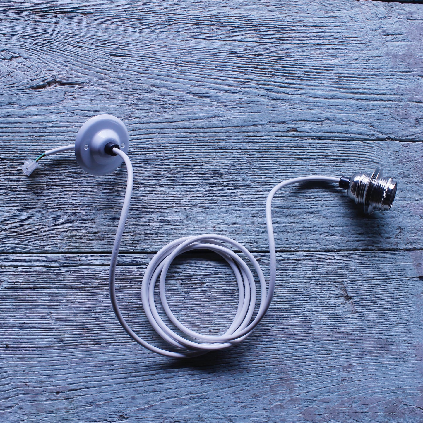White Long Cable Pendant, silver fitting