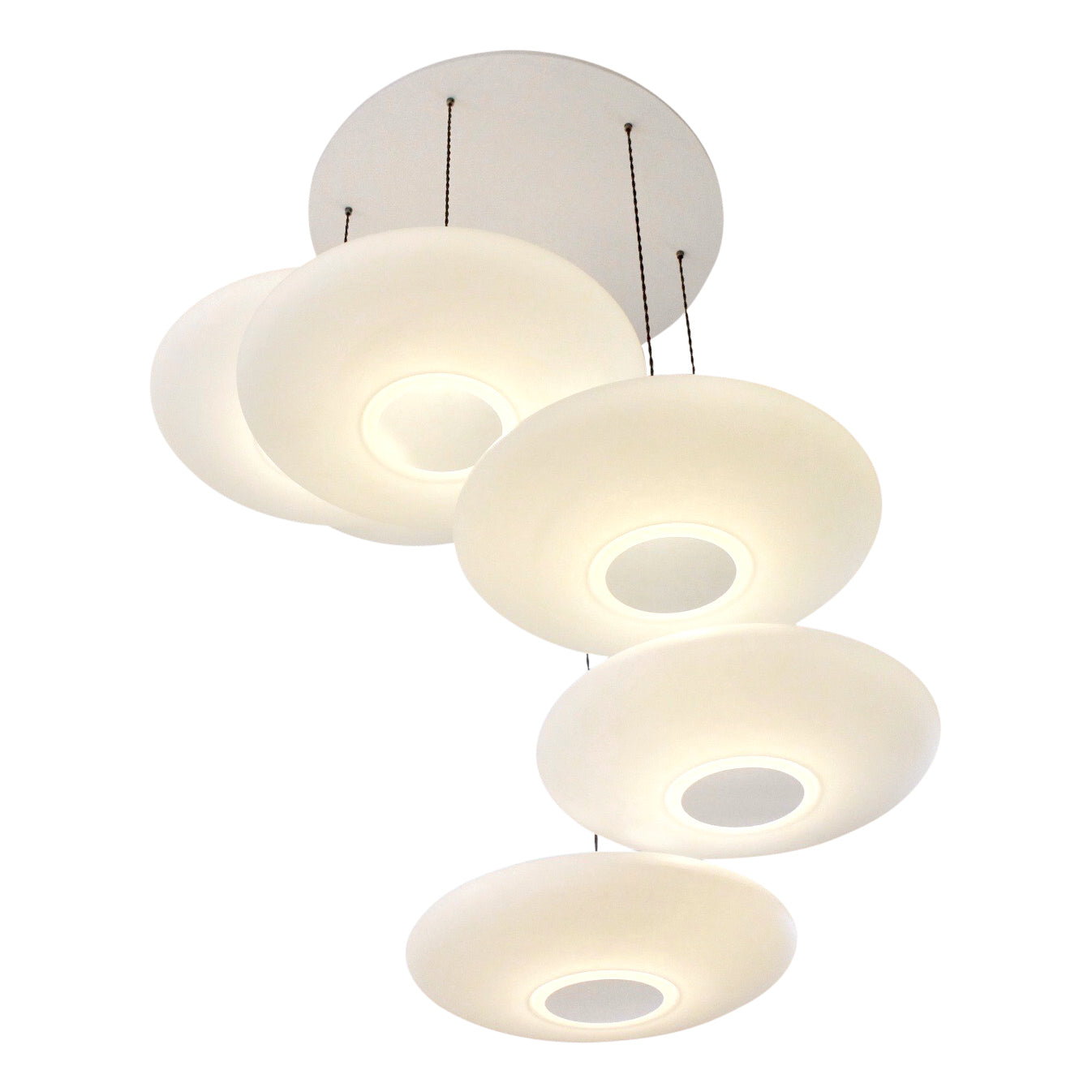 6-Drop Suspension lighting, One Foot Taller, Ethel Inverse, white calm diffuse light, stairwell lighting