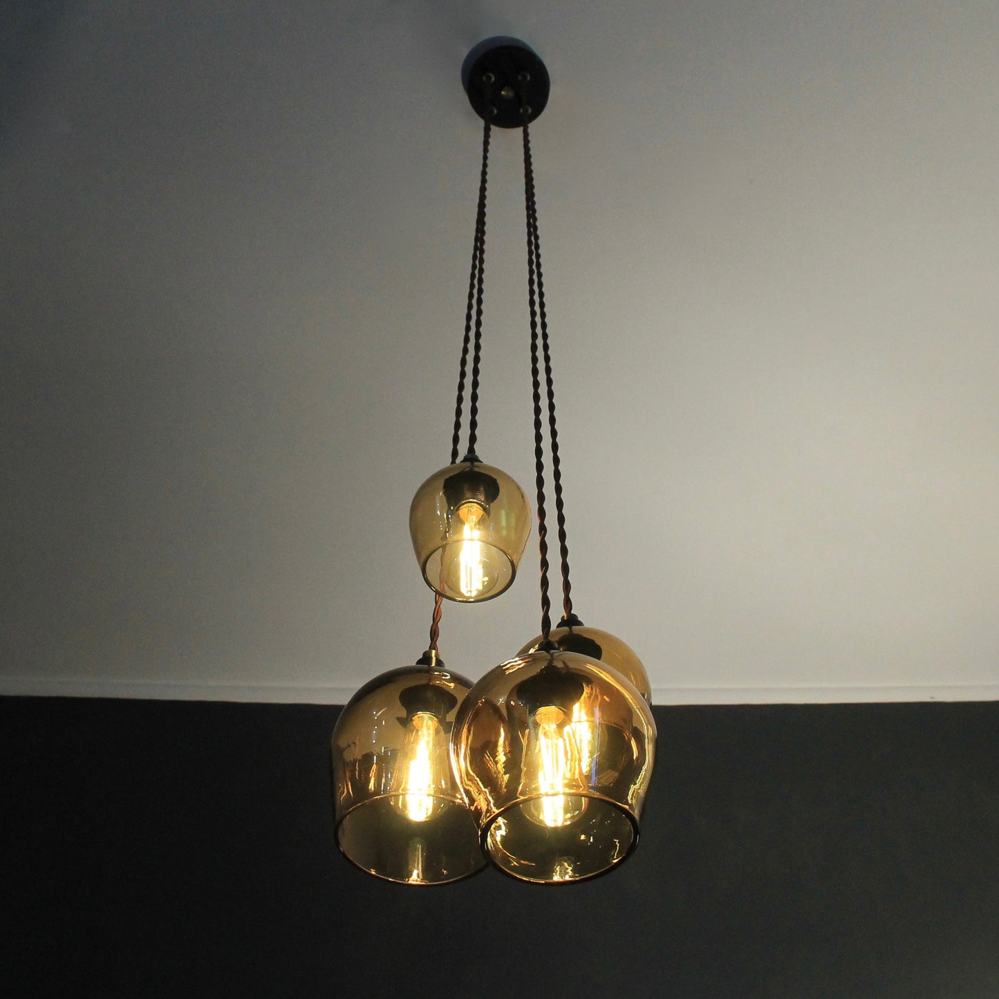 Glass pendant lighting, amber lighting, ceiling light, wall lighting, bedside lighting, quality glass lighting, made in UK