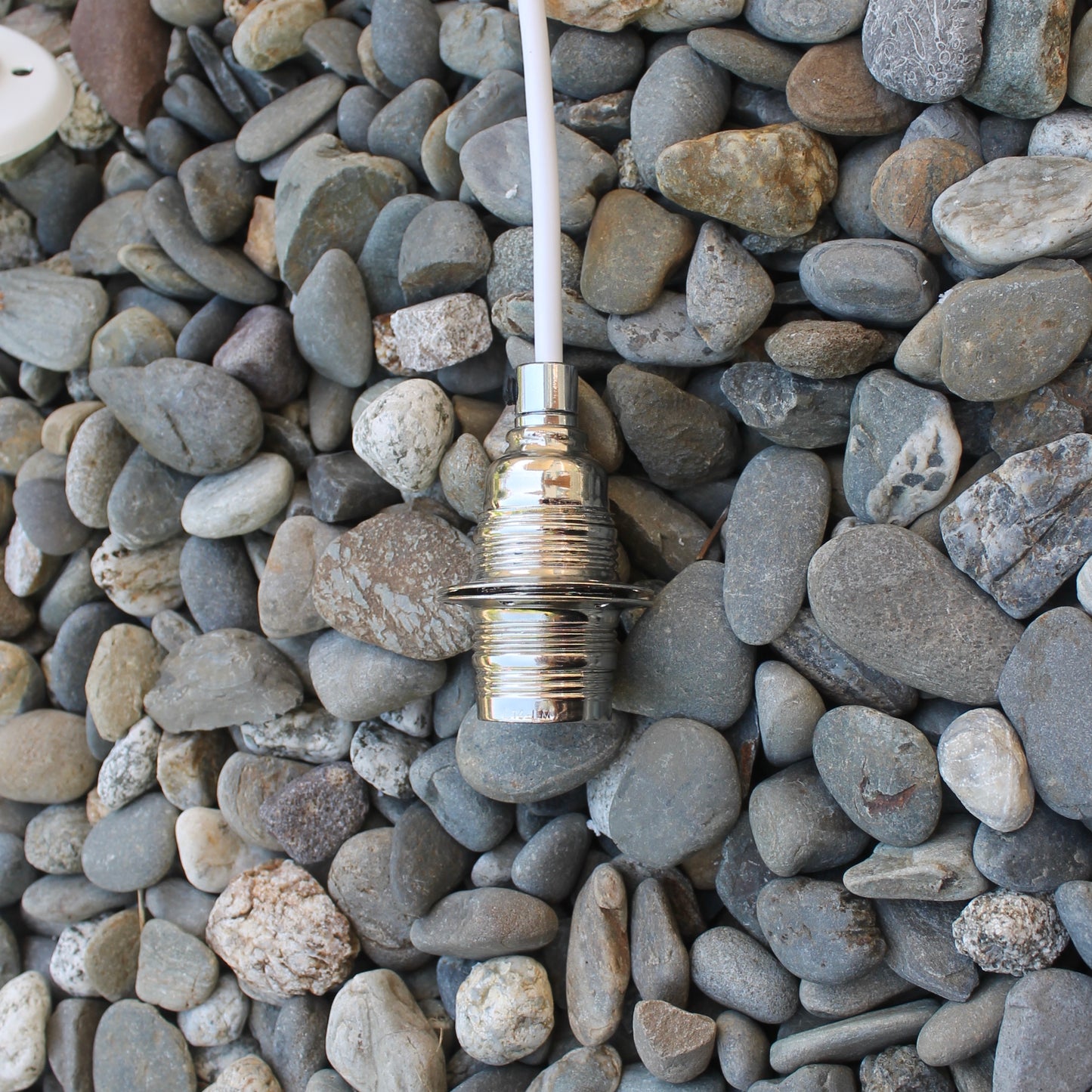 White Long Cable Pendant, silver fitting