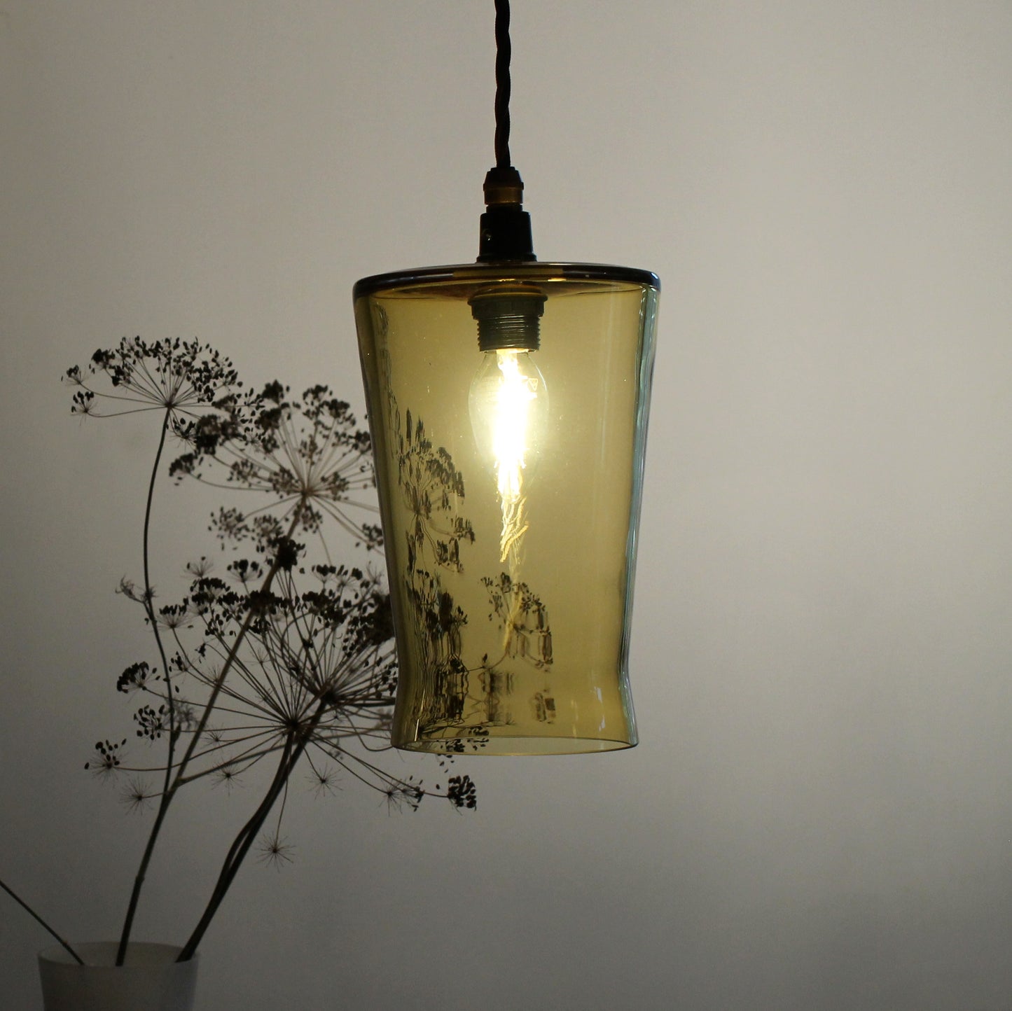 Waisted Flat Top Pendant in Honey, Elegant glass lighting, Contemporary lighting by One Foot Taller, Quality glass pendant