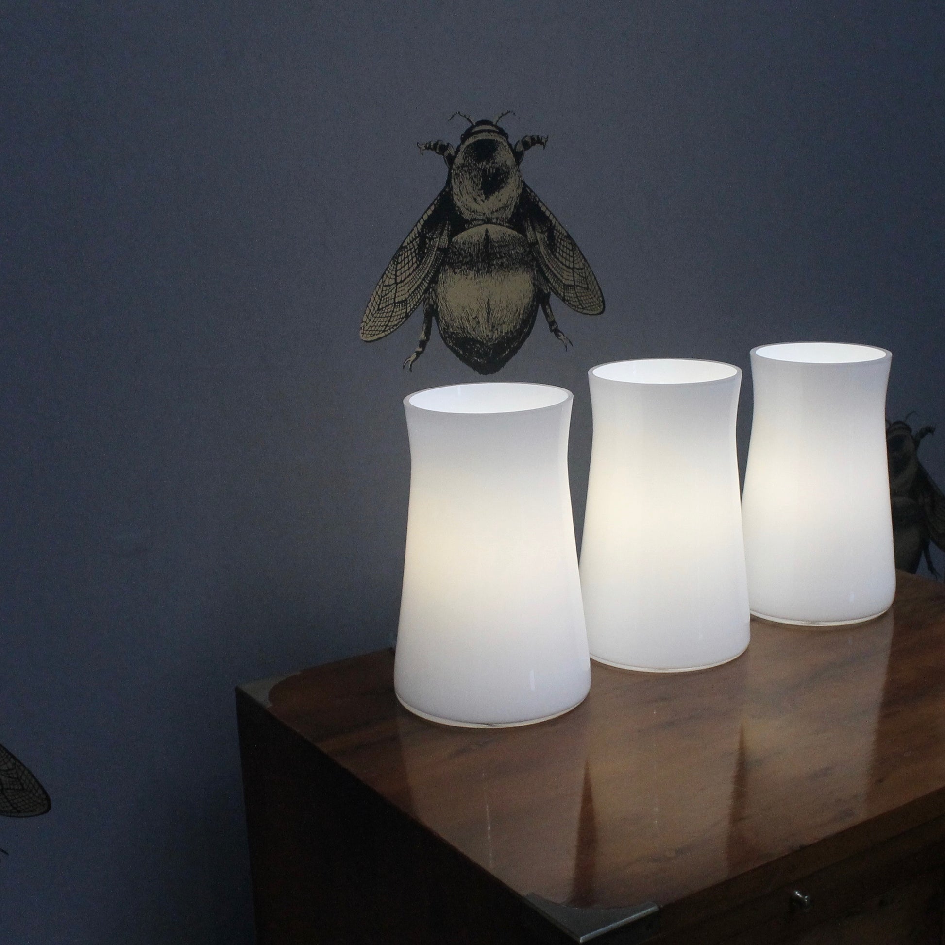 Waisted Table Lamp. Multiple lamps, Simple elegant table lighting. White glass lamp. Hand made in UK